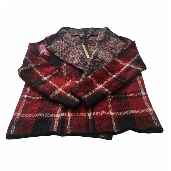 Joseph A. Red Plaid Open Front Cardigan Sweater - Picture 5 of 15